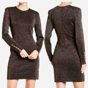 Veronica Beard Sharon Black & Metallic Gold Stretch Knit Sweater Dress Sze L NWT